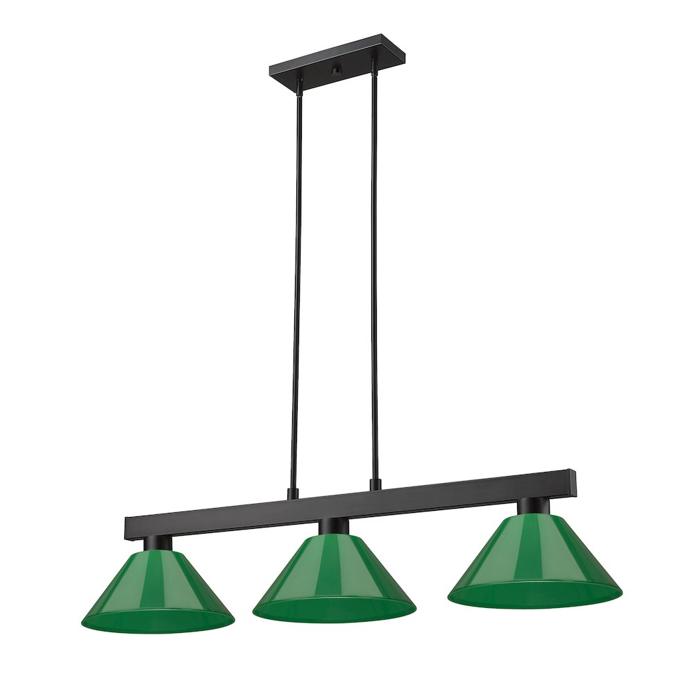 Z-Lite Cobalt 3 Light Billiard, Steel Frame, Green Shade Color. Picture 5