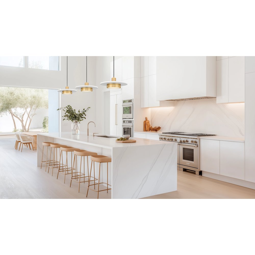 Z-Lite 1 Light Pendant, Matte White + Modern Gold. Picture 5
