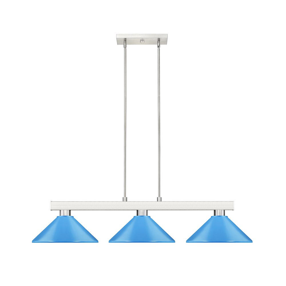 Z-Lite Cobalt 3 Light Billiard, Steel Frame, Electric Blue Shade Color. Picture 2