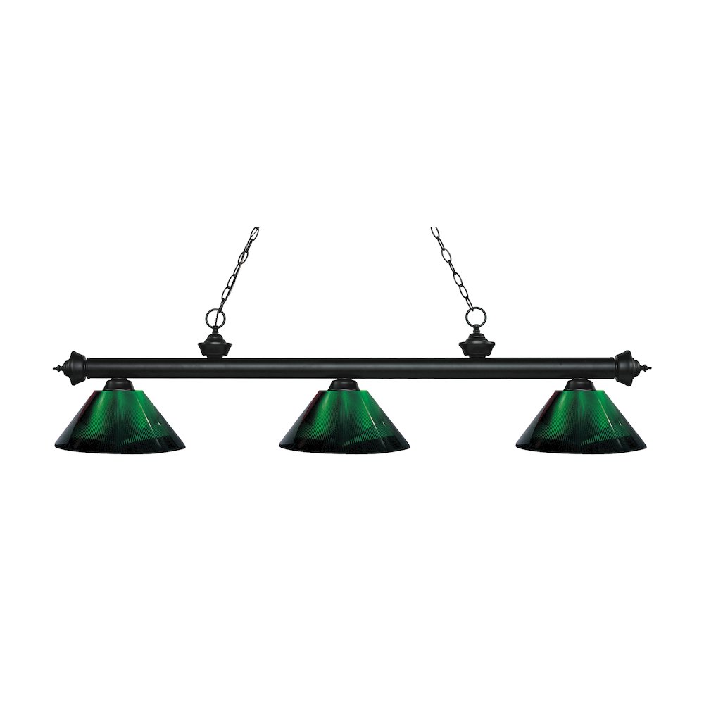 Z-Lite Riviera 3 Light Billiard, Steel Frame, Green Shade Color. Picture 1