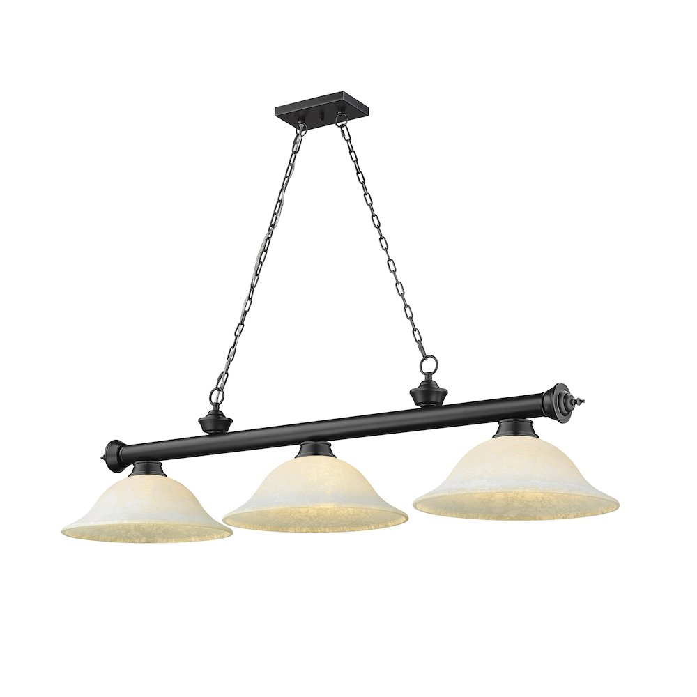 Z-Lite Cordon 3 Light Billiard, Steel Frame, White Mottle Shade Color. Picture 1