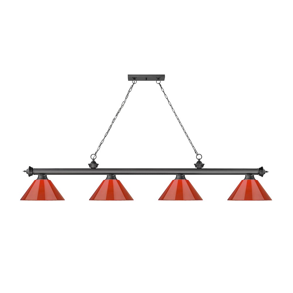 Z-Lite Cordon 4 Light Billiard, Steel Frame, Red Shade Color. Picture 2