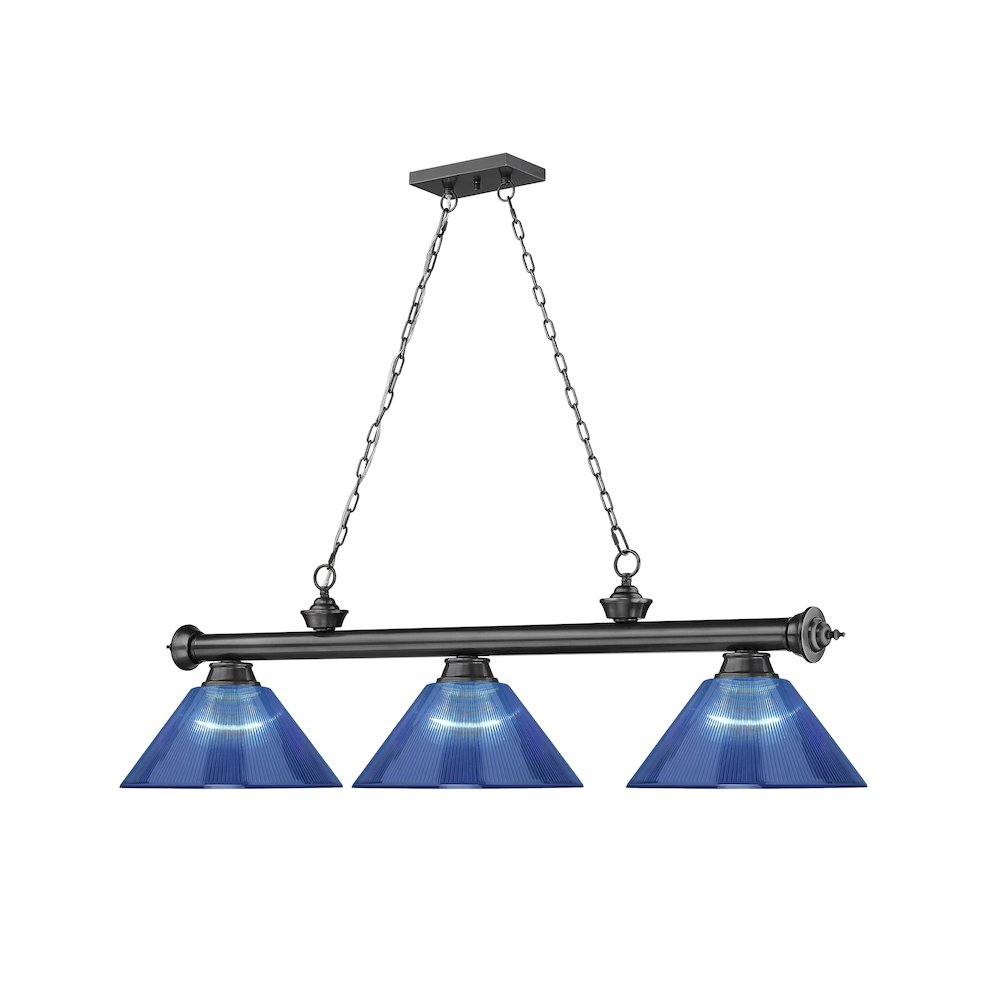 Z-Lite Cordon 3 Light Billiard, Steel Frame, Dark Blue Shade Color. Picture 3