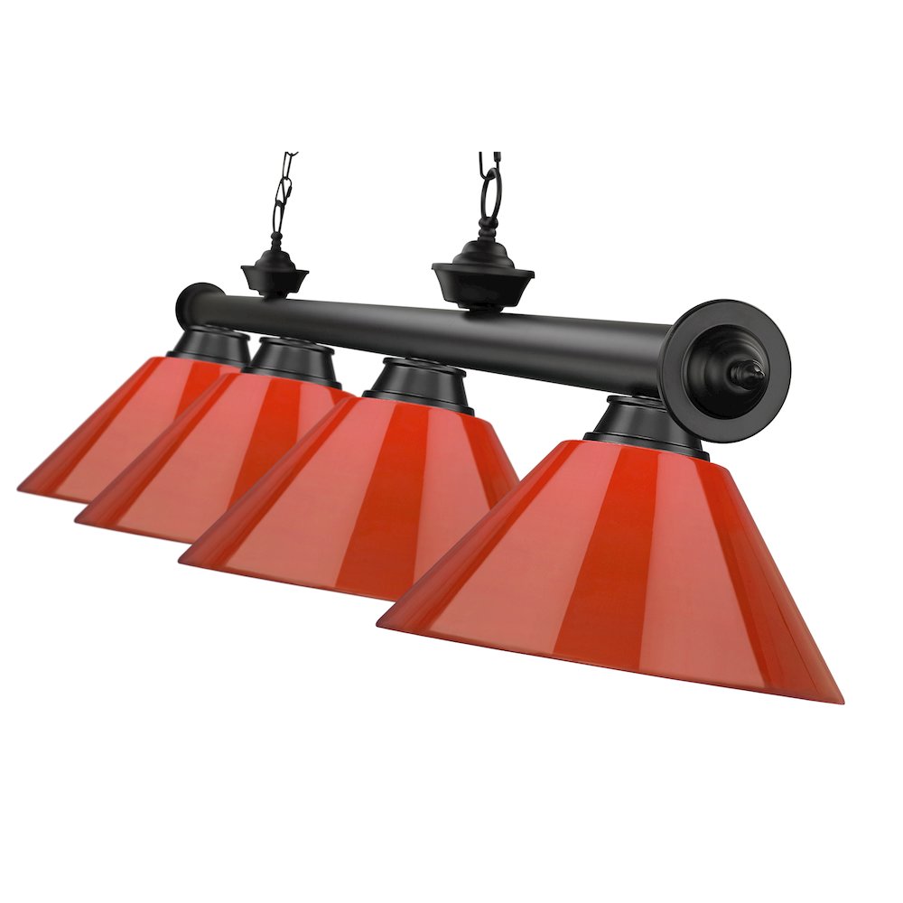 Z-Lite Cordon 4 Light Billiard, Steel Frame, Red Shade Color. Picture 4