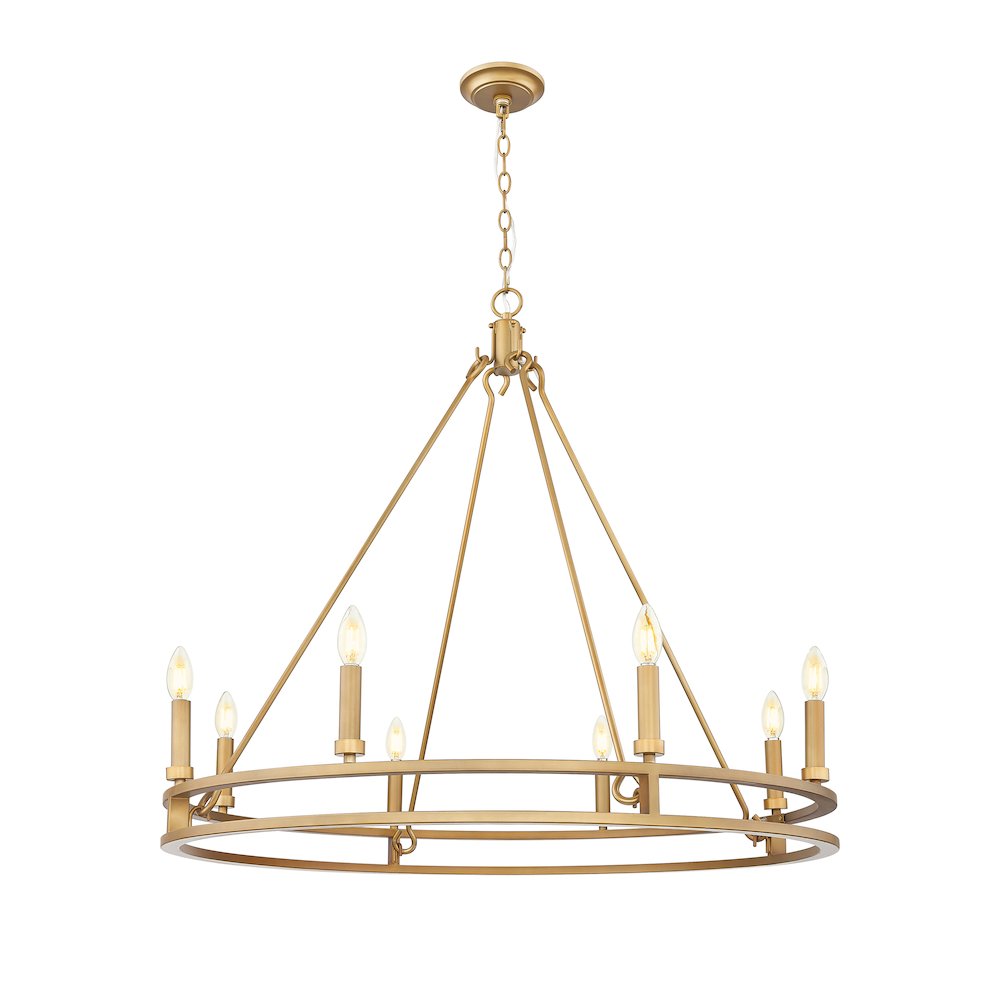 Z-Lite Dennison 8 Light Chandelier in Signature Brass color, Steel frame. Picture 1