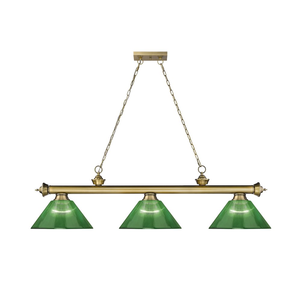 Z-Lite Cordon 3 Light Billiard, Steel Frame, Green Shade Color. Picture 2