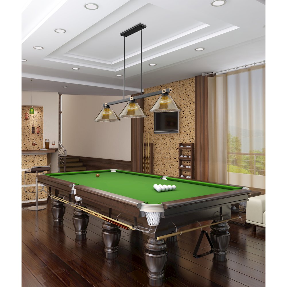 Z-Lite Bronte 3 Light Billiard, Steel Frame, Smoke Shade Color. Picture 7