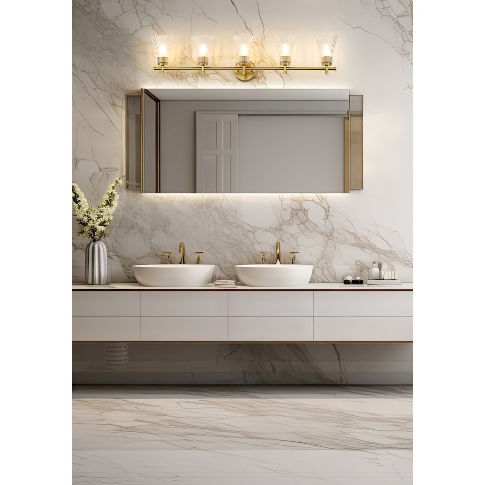 Z-Lite Belle 5 Light Vanity in Modern Gold color, Steel frame. Picture 7