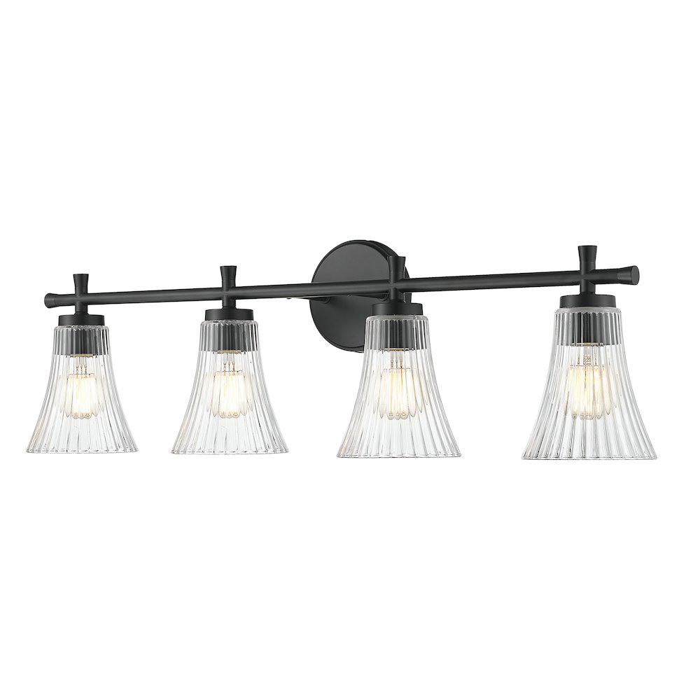 Z-Lite Belle 4 Light Vanity in Matte Black color, Steel frame. Picture 1