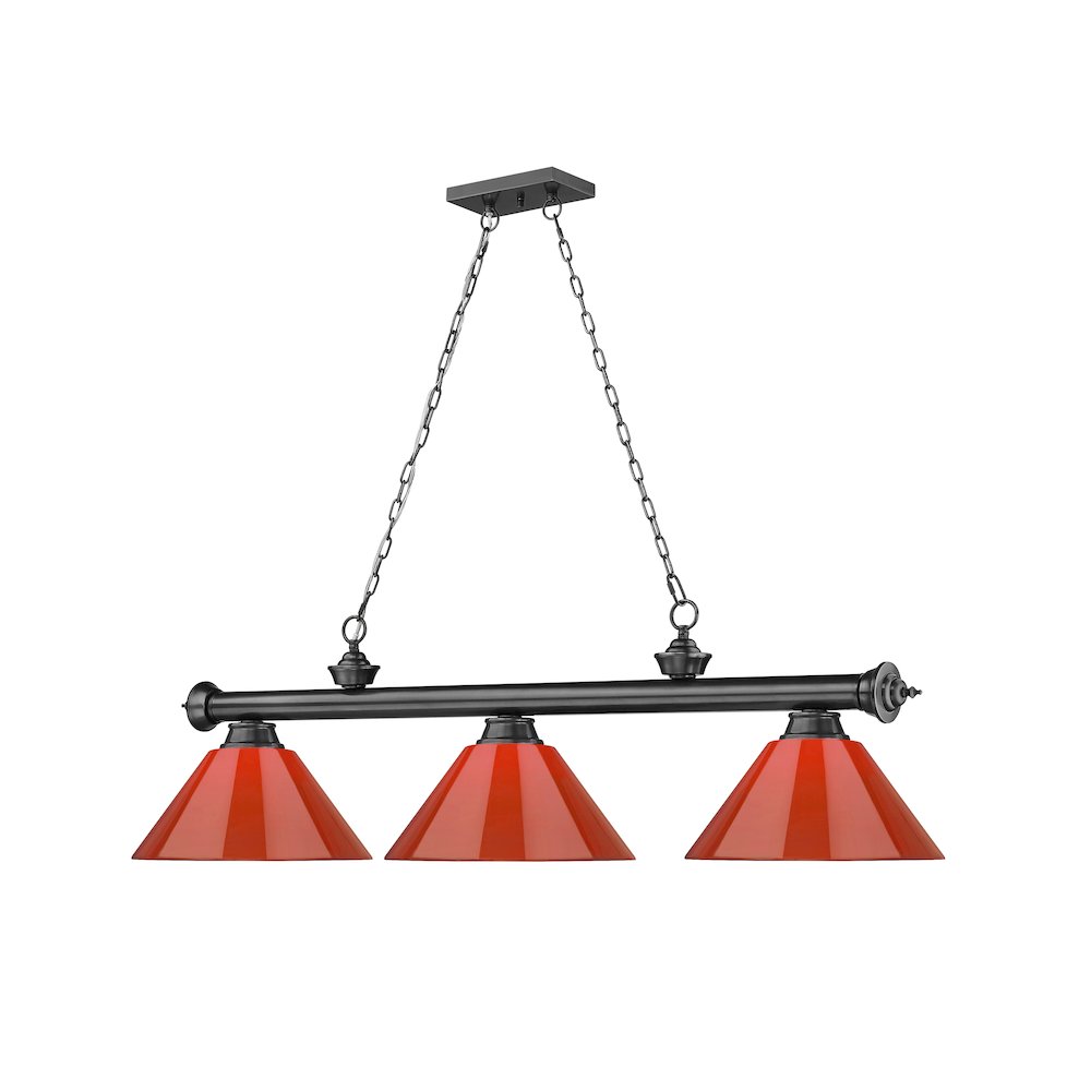 Z-Lite Cordon 3 Light Billiard, Steel Frame, Red Shade Color. Picture 3