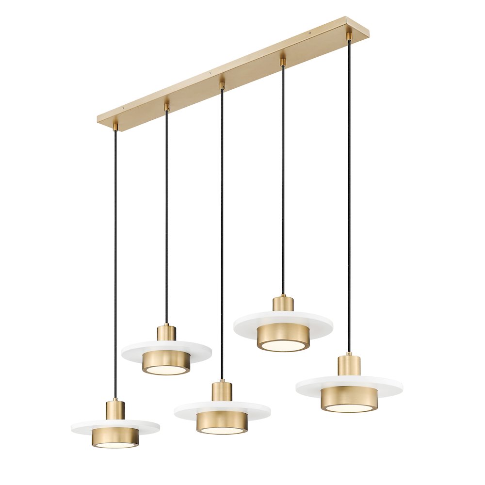 Z-Lite 5 Light Linear Chandelier, Matte White + Modern Gold. Picture 3