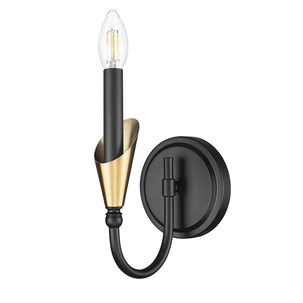 Z-Lite Claudelle 1 Light Wall Sconce in Matte Black + Modern Gold color. Picture 3