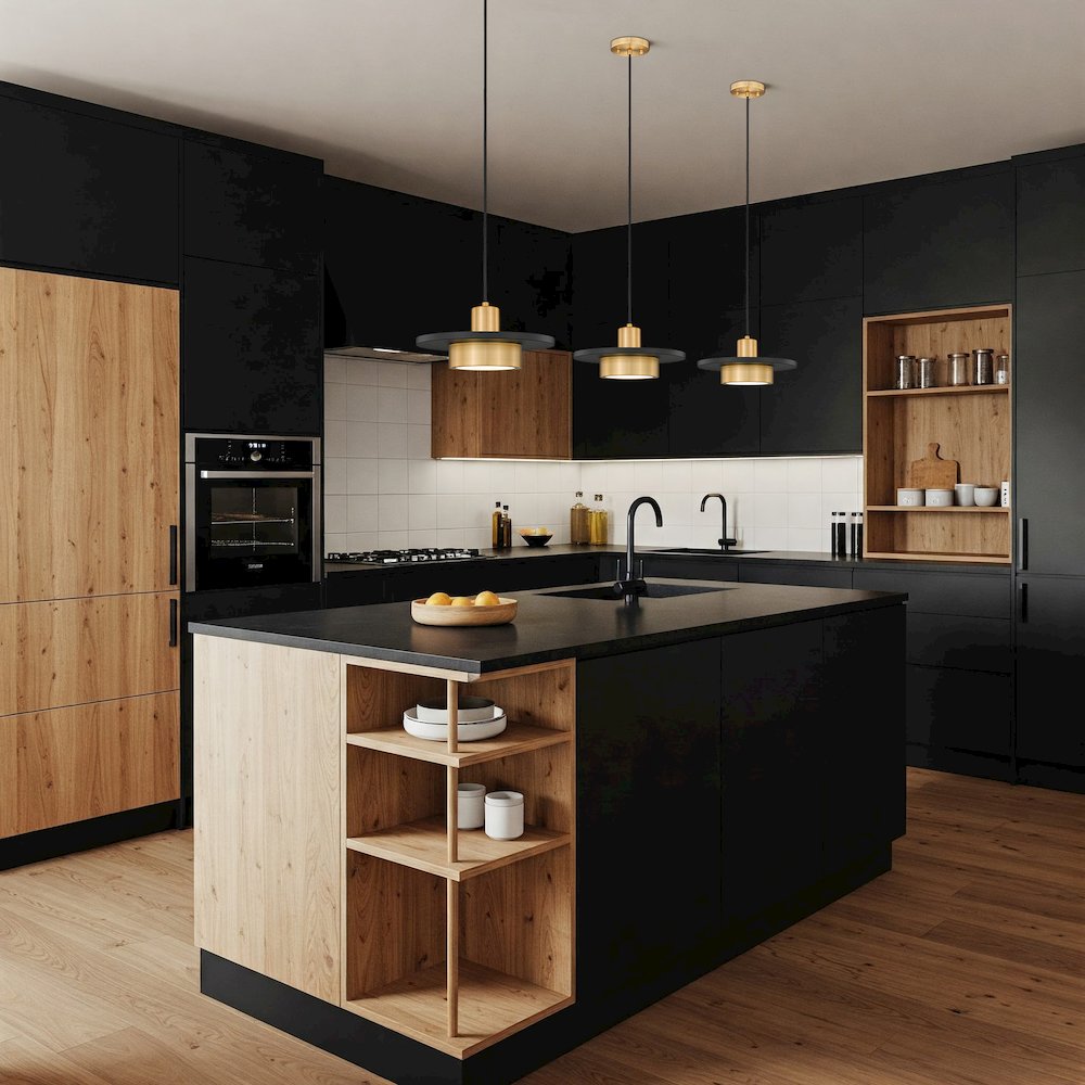Z-Lite 1 Light Pendant, Matte Black + Modern Gold. Picture 6