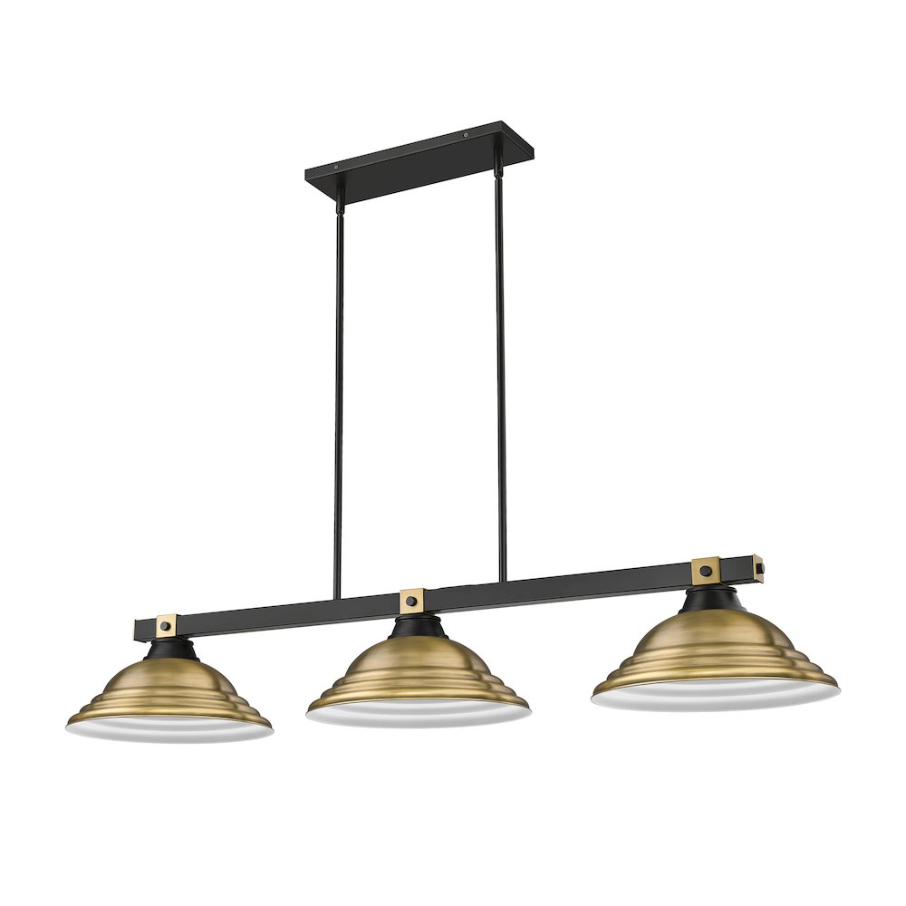 Z-Lite Bronte 3 Light Billiard, Steel Frame, Rubbed Brass Shade Color. Picture 5