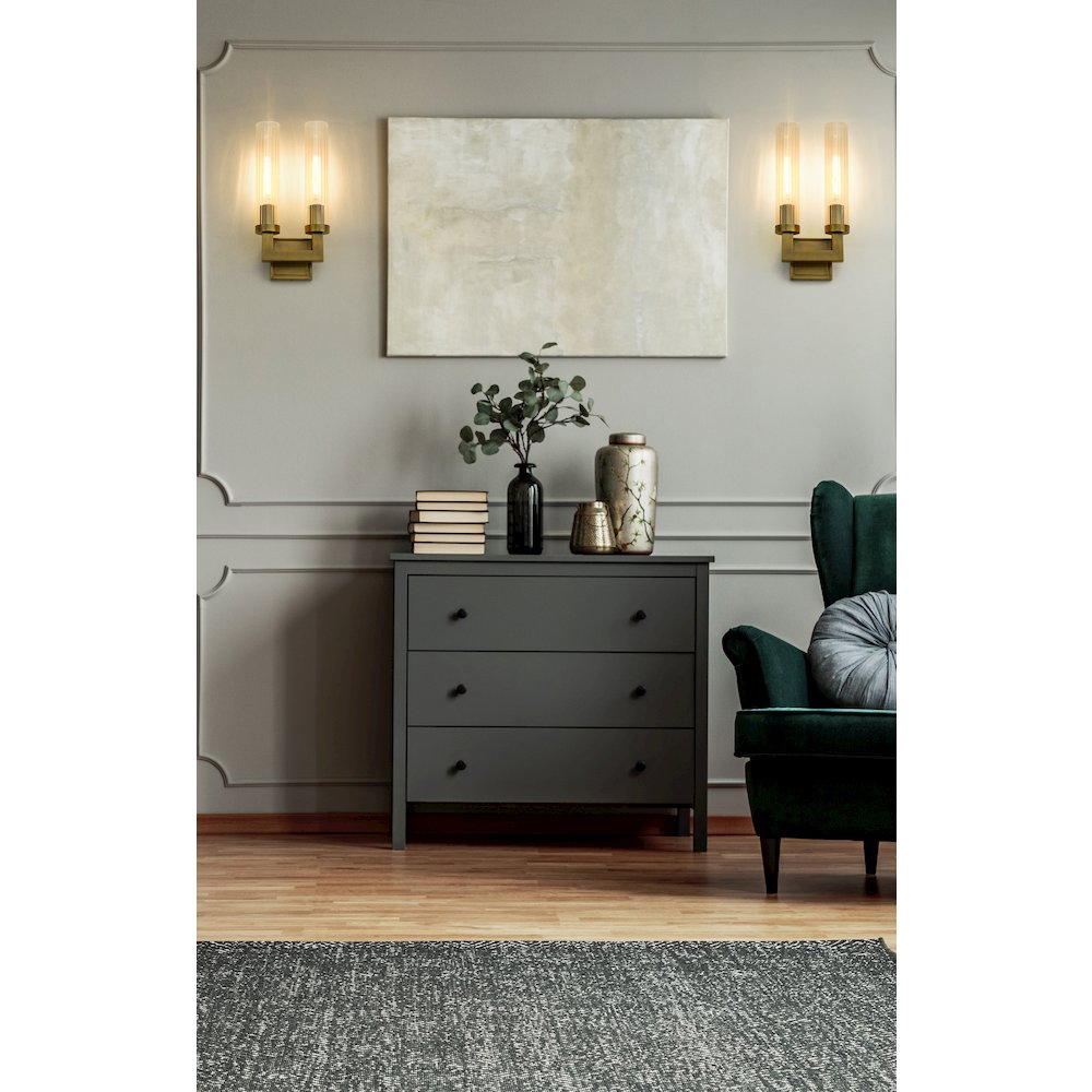 Z-Lite Beau 2 Light Wall Sconce in Rubbed Brass Frame Finish. Picture 6