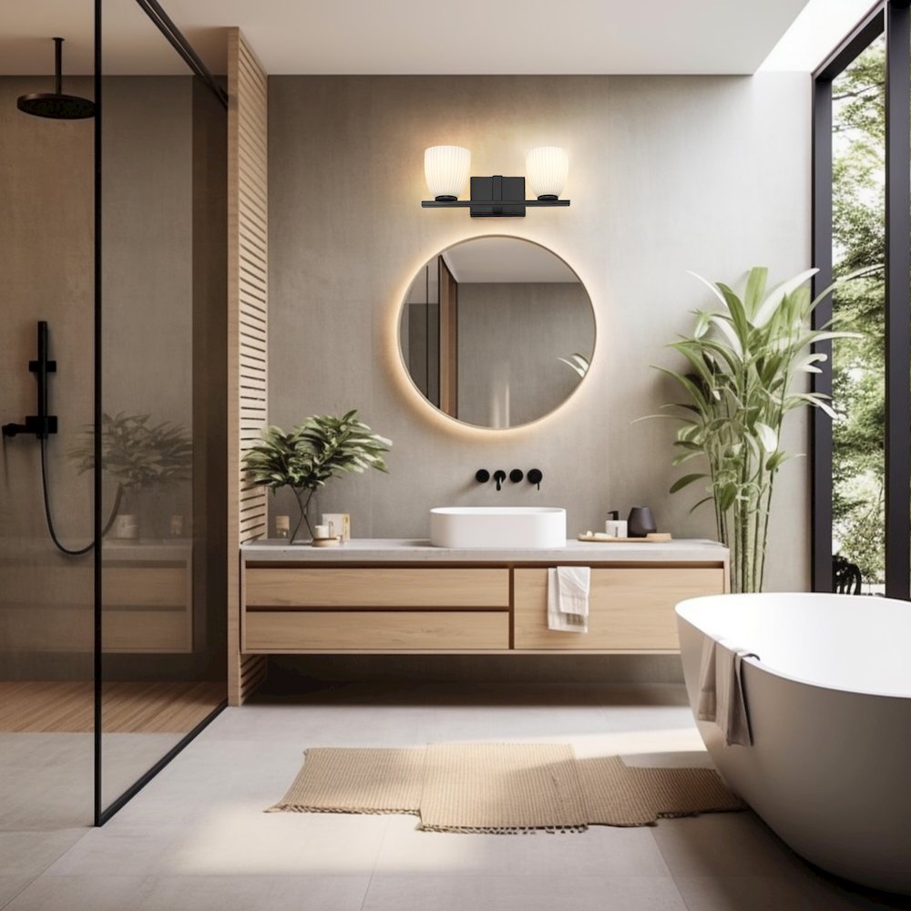 Z-Lite Naya 2 Light Vanity in Matte Black color, Steel frame. Picture 6