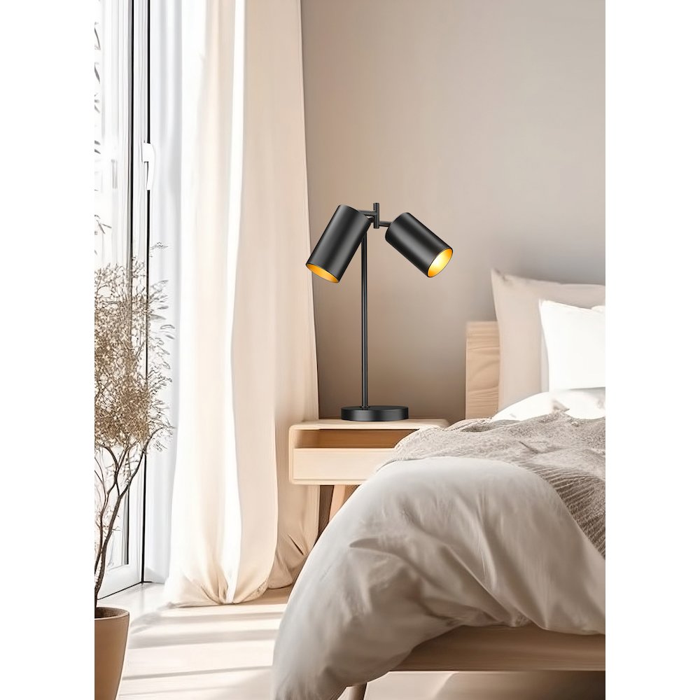 Lumina 2 Light Matte Black Table Lamp. Picture 2