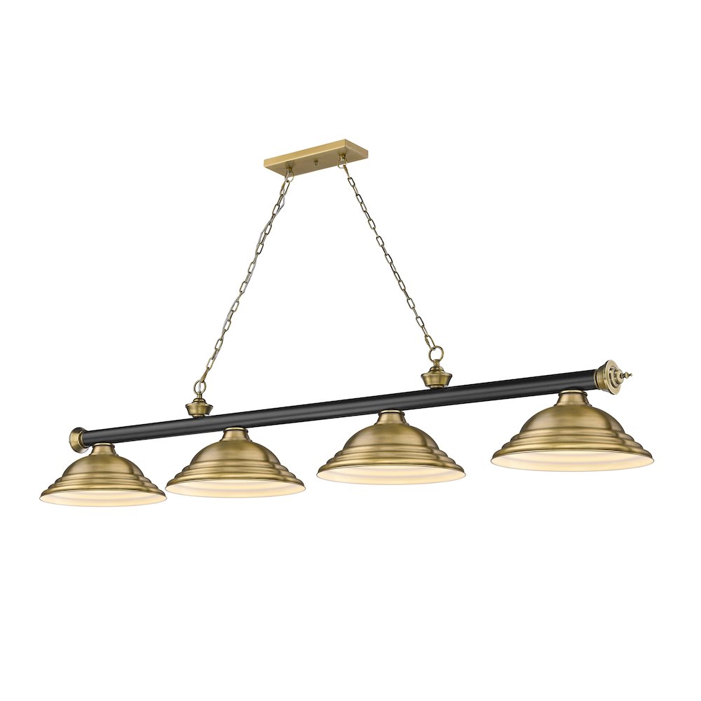 Z-Lite Cordon 4 Light Billiard, Steel Frame, Rubbed Brass Shade Color. Picture 1