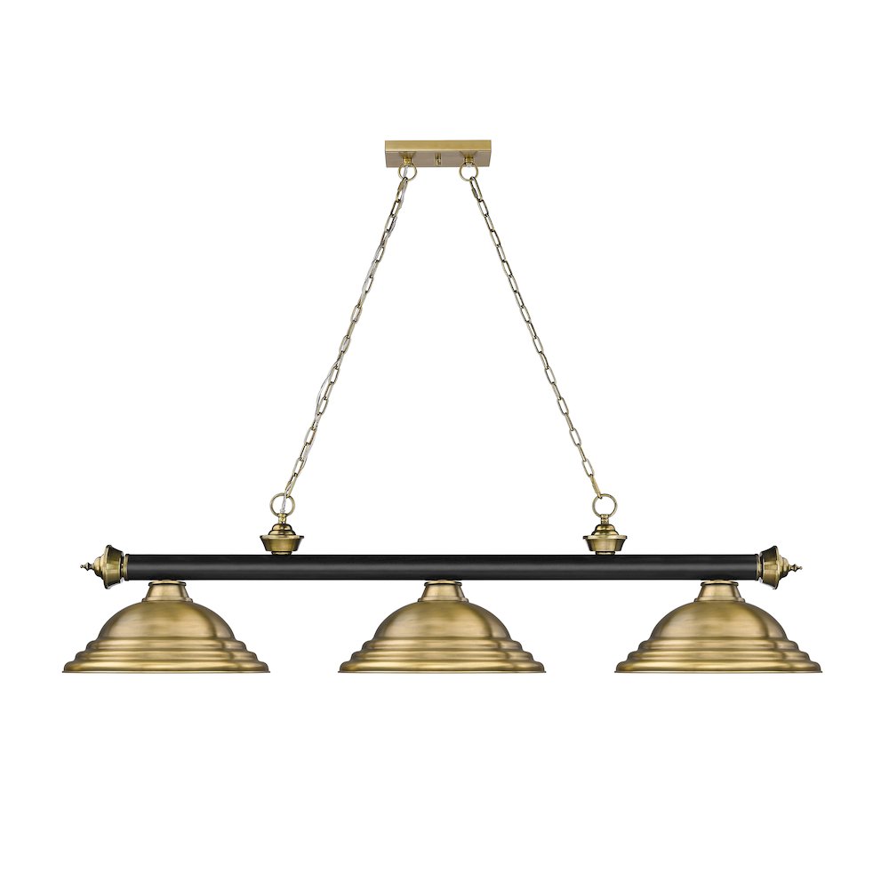 Z-Lite Cordon 3 Light Billiard, Steel Frame, Rubbed Brass Shade Color. Picture 2