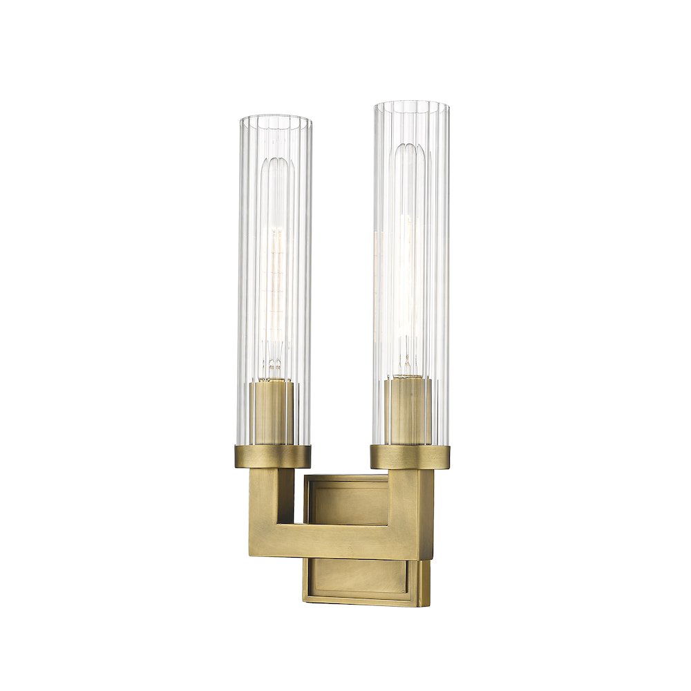 Z-Lite Beau 2 Light Wall Sconce in Rubbed Brass Frame Finish. Picture 1