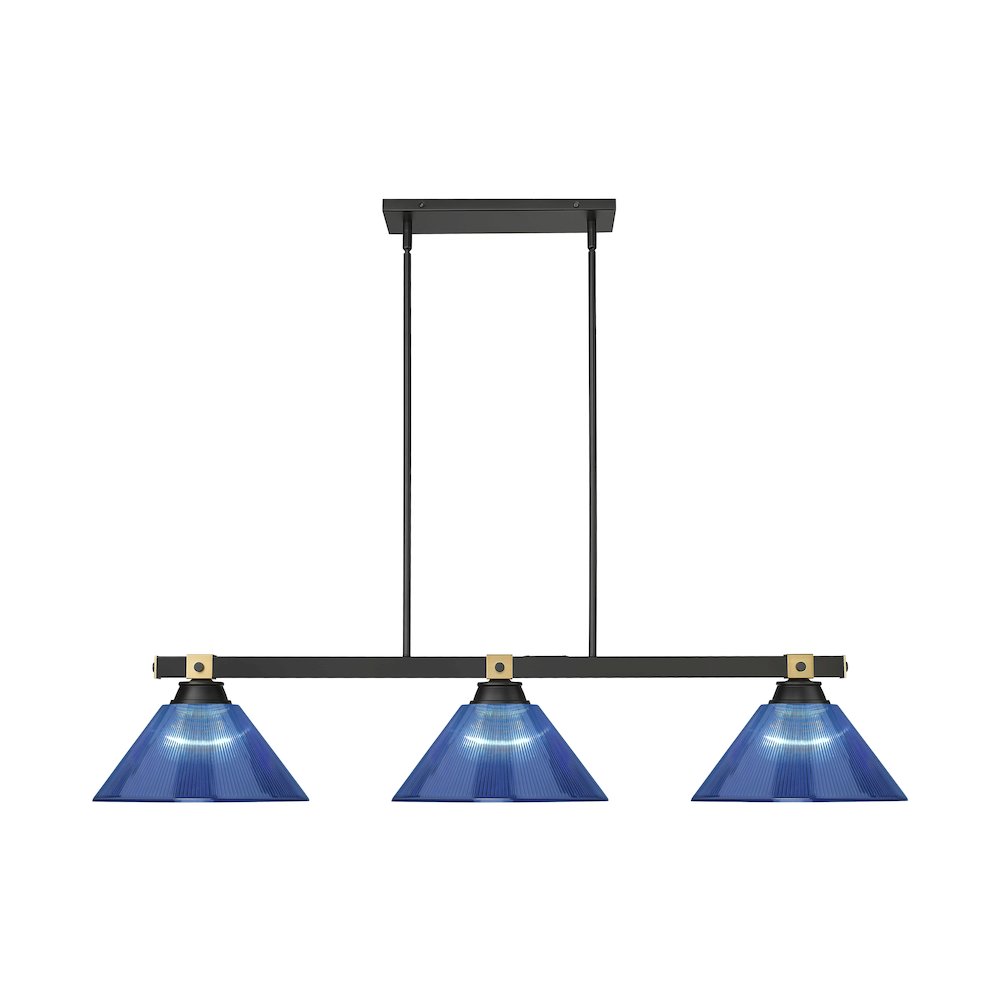 Z-Lite Bronte 3 Light Billiard, Steel Frame, Dark Blue Shade Color. Picture 2