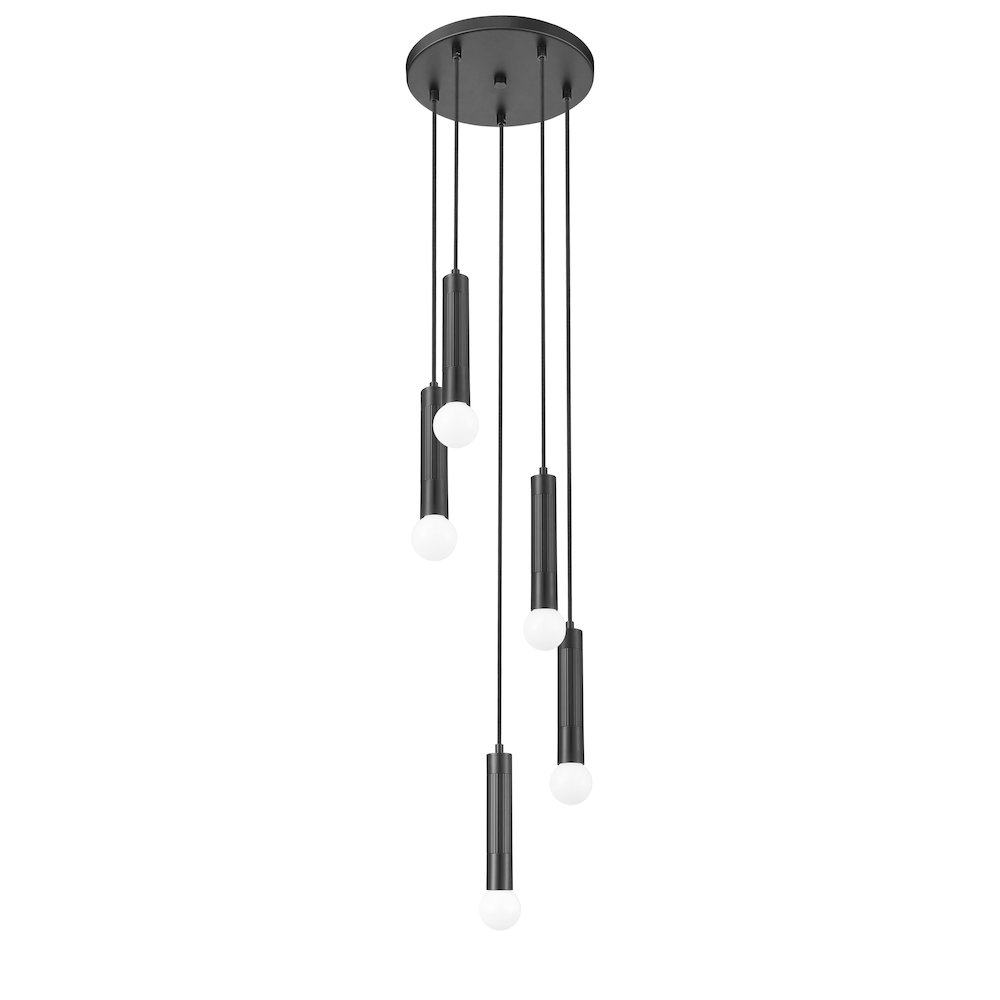 Z-Lite Stari 5 Light Chandelier in Matte Black color, Steel frame. Picture 5