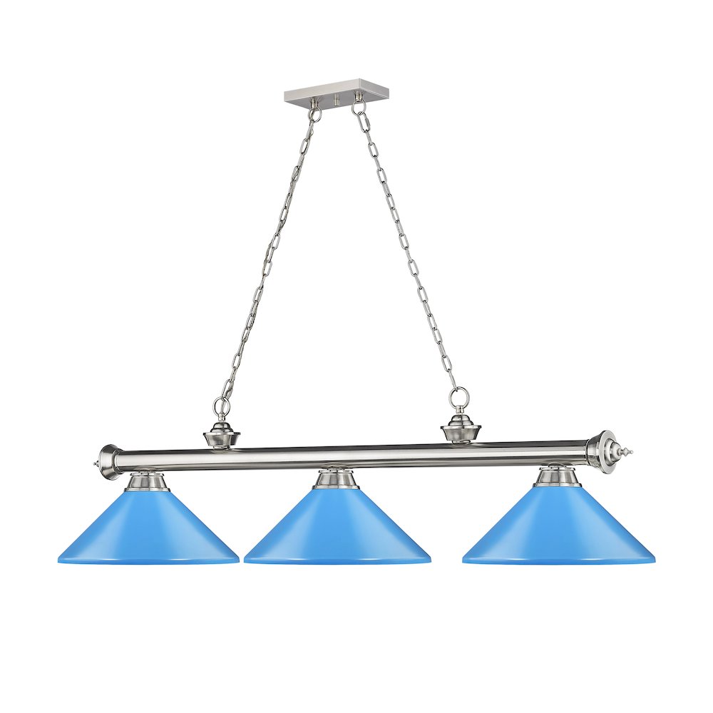 Z-Lite Cordon 3 Light Billiard, Steel Frame, Electric Blue Shade Color. Picture 3