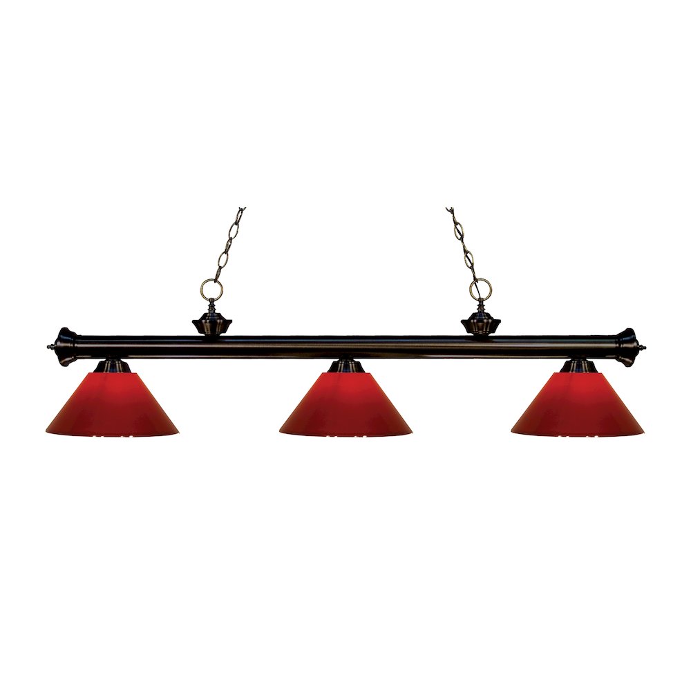 Z-Lite Riviera 3 Light Billiard, Steel Frame, Red Shade Color. Picture 1