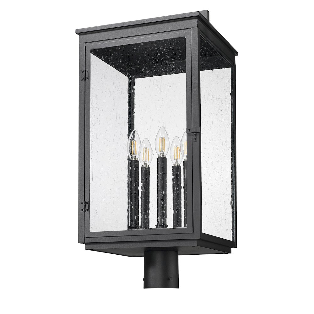 Z-Lite Hartwell 5 Light Outdoor Post Mount Fixture in Sand Black color. Picture 5