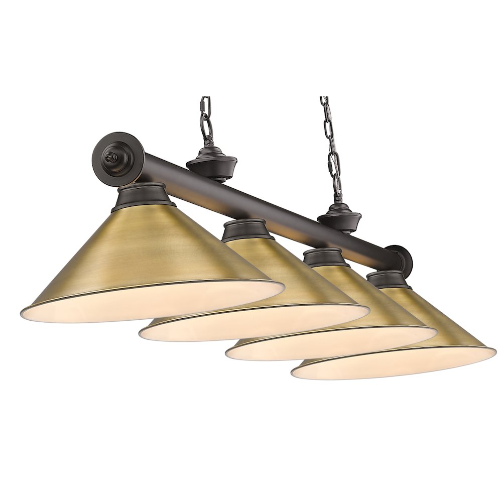 Z-Lite Cordon 4 Light Billiard, Steel Frame, Rubbed Brass Shade Color. Picture 4