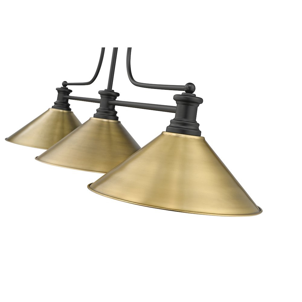 Z-Lite Melange 3 Light Billiard, Steel Frame, Rubbed Brass Shade Color. Picture 4