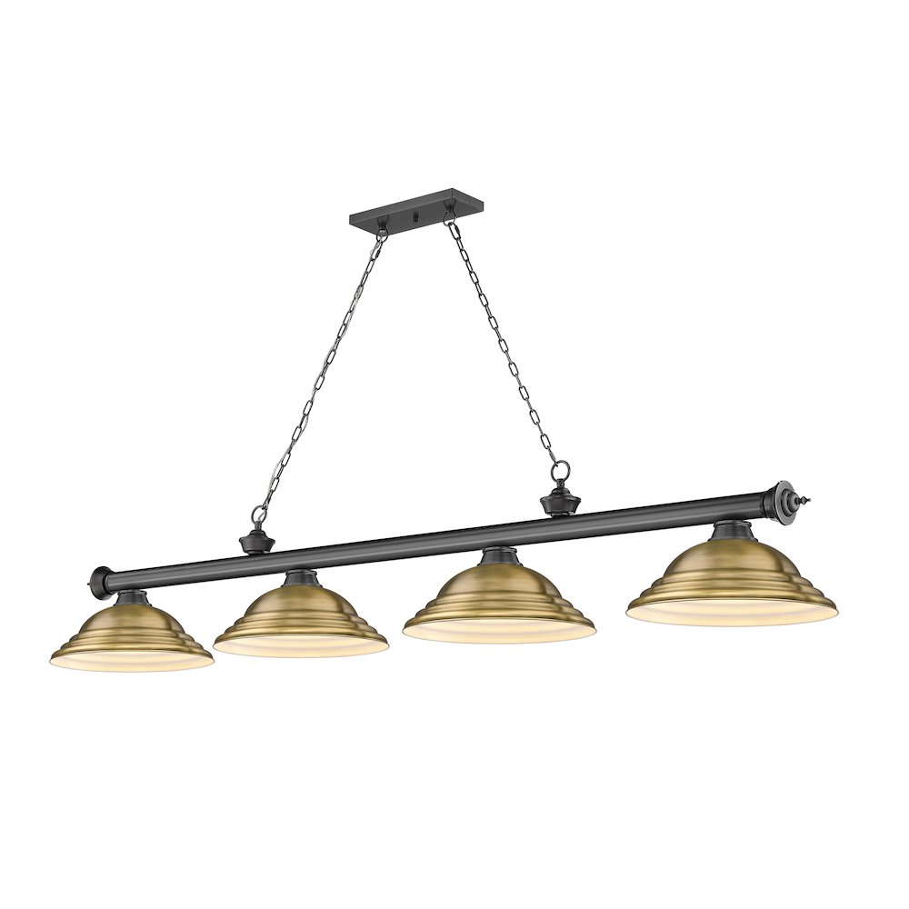 Z-Lite Cordon 4 Light Billiard, Steel Frame, Rubbed Brass Shade Color. Picture 1