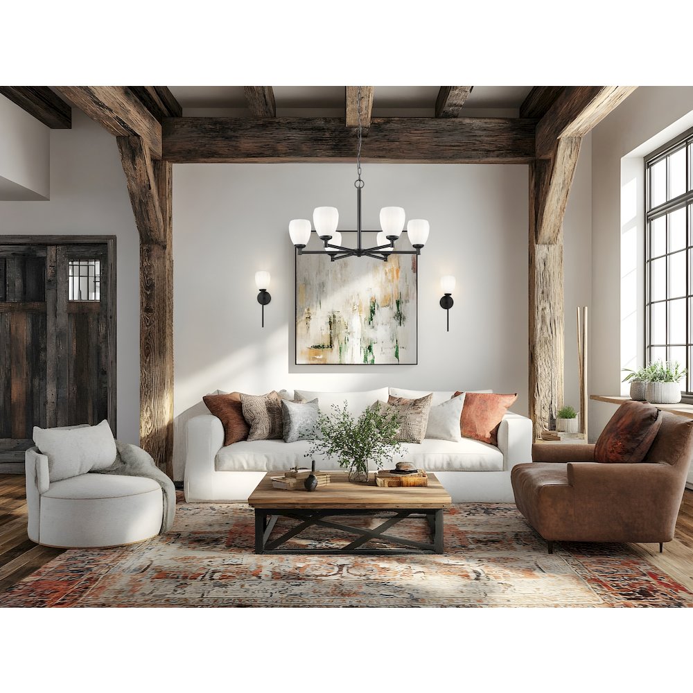 Z-Lite Oren 6 Light Chandelier in Matte Black color, Steel frame. Picture 7