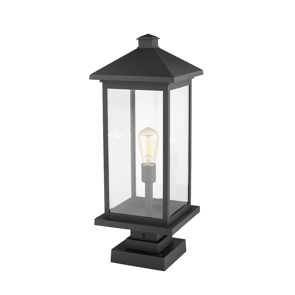 Z-Lite Portland 1 Light Outdoor Pier Mounted Fixture in Black Frame Finish. Picture 3
