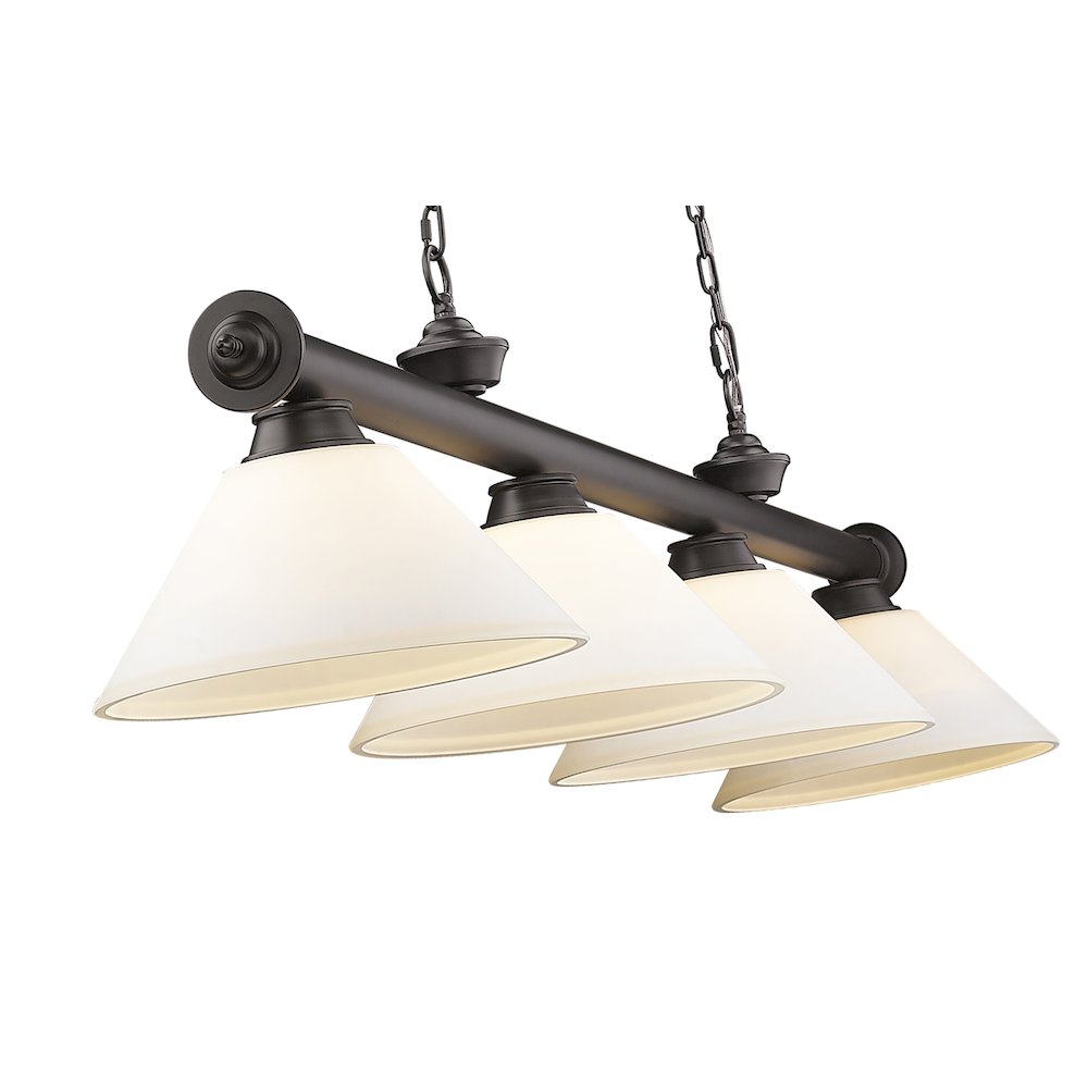 Z-Lite Cordon 4 Light Billiard, Steel Frame, Matte Opal Shade Color. Picture 4