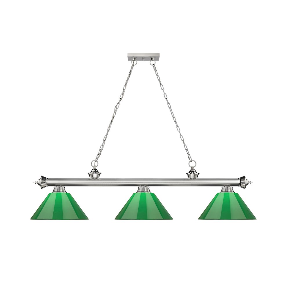 Z-Lite Cordon 3 Light Billiard, Steel Frame, Green Shade Color. Picture 2