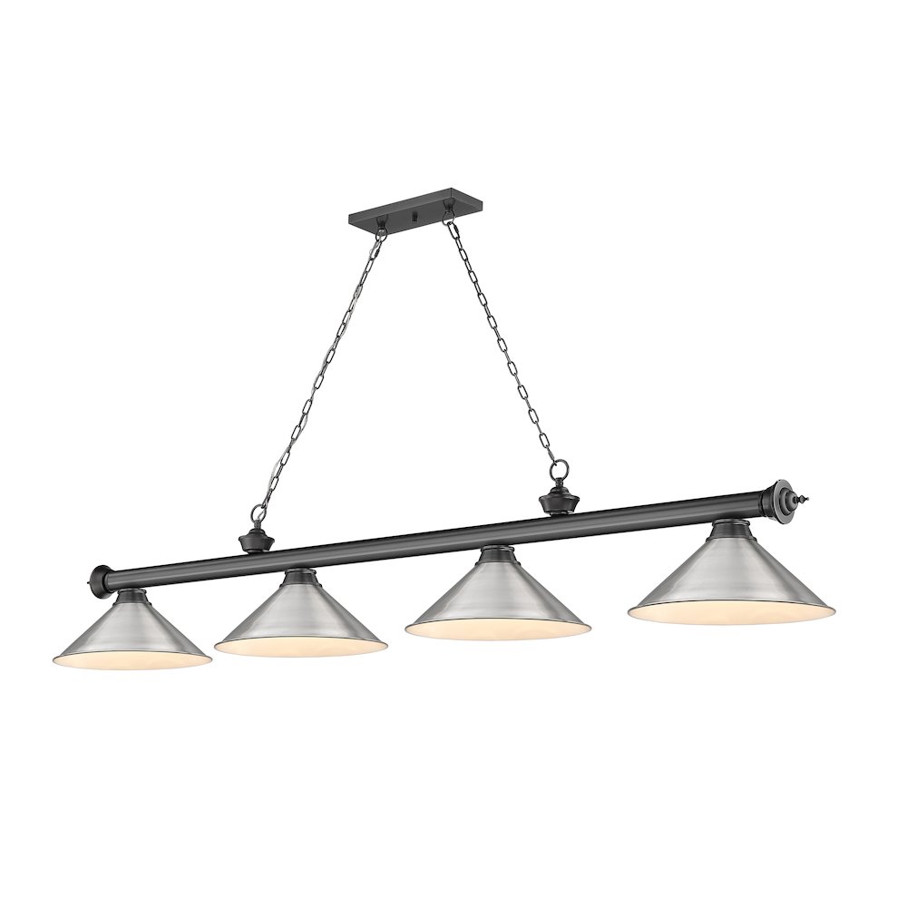 Z-Lite Cordon 4 Light Billiard, Steel Frame, Brushed Nickel Shade Color. Picture 1