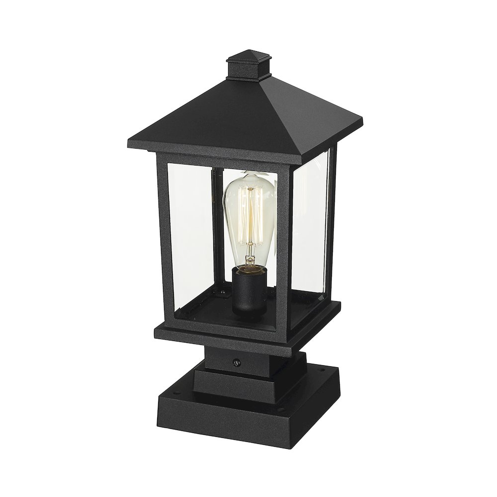 Z-Lite Portland 1 Light Outdoor Pier Mounted Fixture in Black Frame Finish. Picture 3