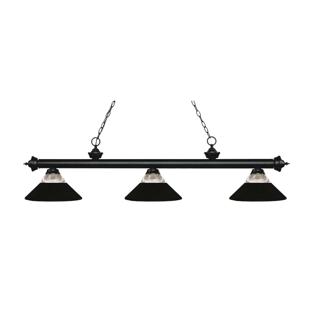 Z-Lite Riviera 3 Light Billiard, Clear Ribbed + Matte Black Shade Color. Picture 1