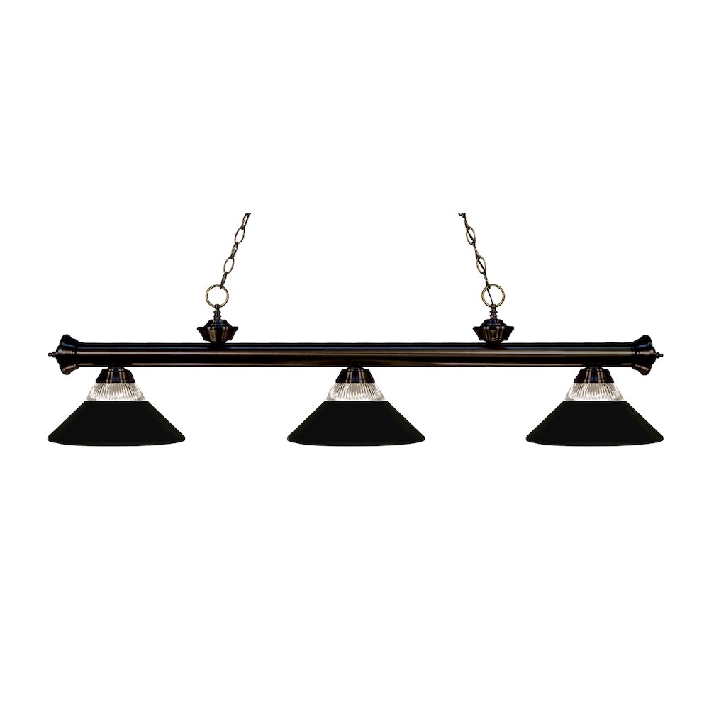 Z-Lite Riviera 3 Light Billiard, Clear Ribbed + Matte Black Shade Color. Picture 1
