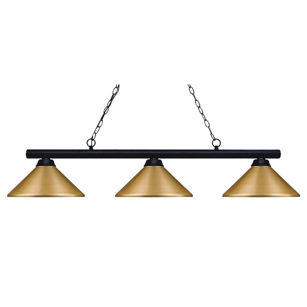 Z-Lite Sharp Shooter 3 Light Billiard, Steel Frame, Satin Gold Shade Color. Picture 1