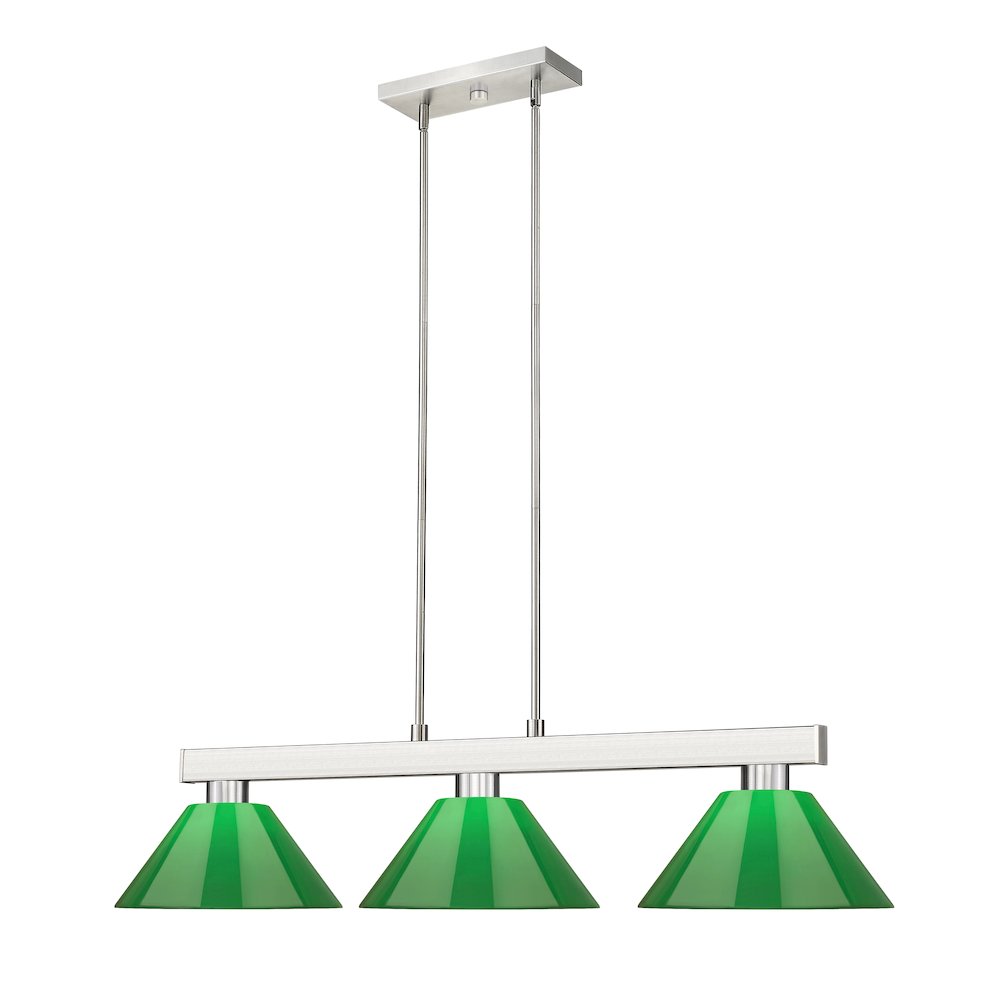 Z-Lite Cobalt 3 Light Billiard, Steel Frame, Green Shade Color. Picture 3