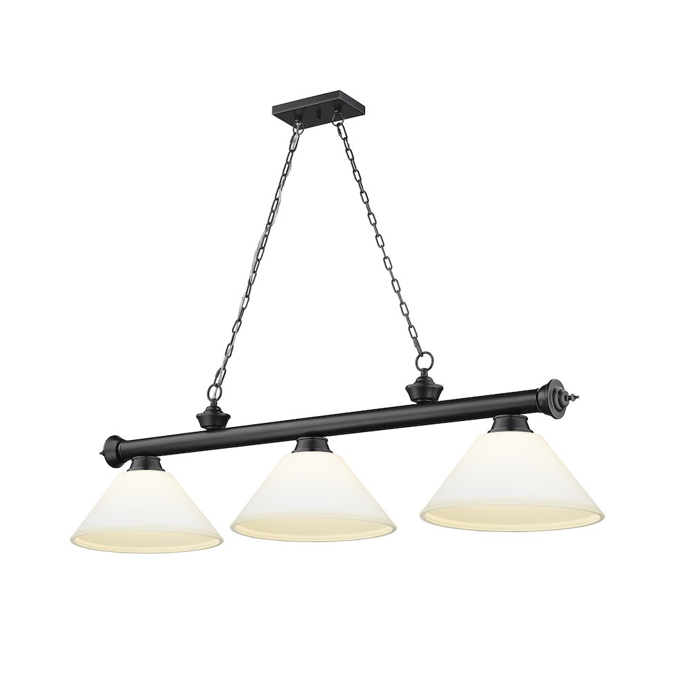 Z-Lite Cordon 3 Light Billiard, Steel Frame, Matte Opal Shade Color. Picture 1