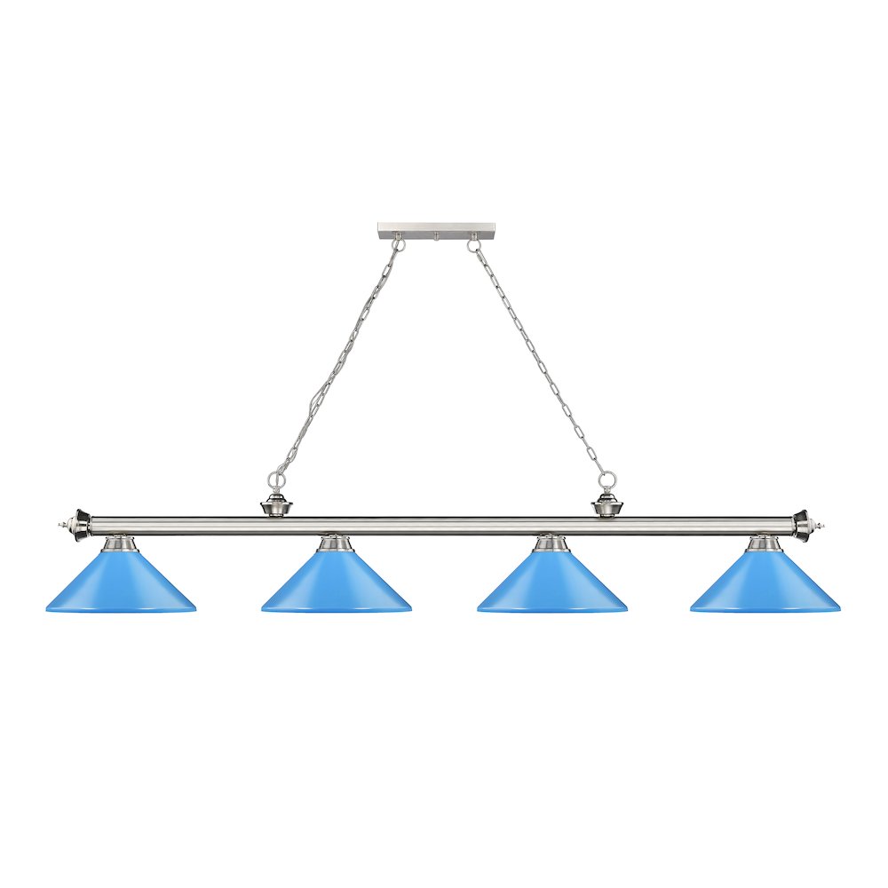 Z-Lite Cordon 4 Light Billiard, Steel Frame, Electric Blue Shade Color. Picture 2