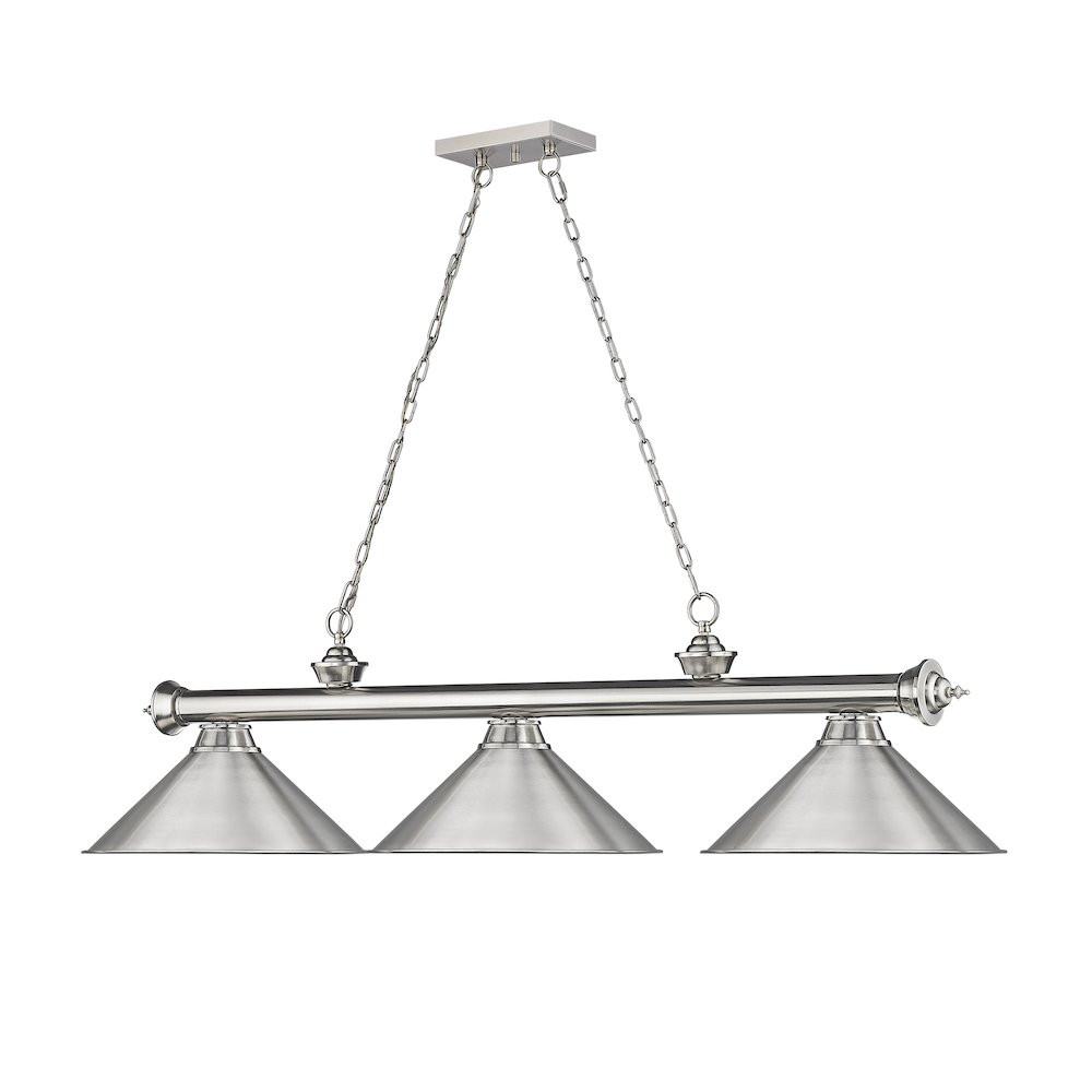 Z-Lite Cordon 3 Light Billiard, Steel Frame, Brushed Nickel Shade Color. Picture 3