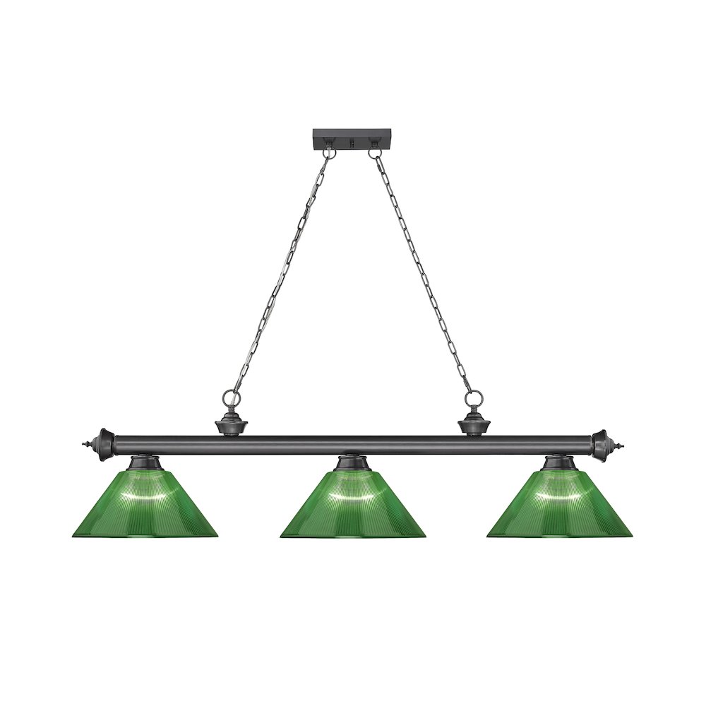 Z-Lite Cordon 3 Light Billiard, Steel Frame, Green Shade Color. Picture 2