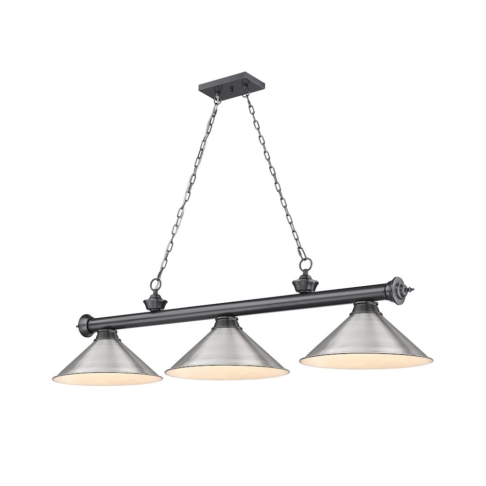 Z-Lite Cordon 3 Light Billiard, Steel Frame, Brushed Nickel Shade Color. Picture 1