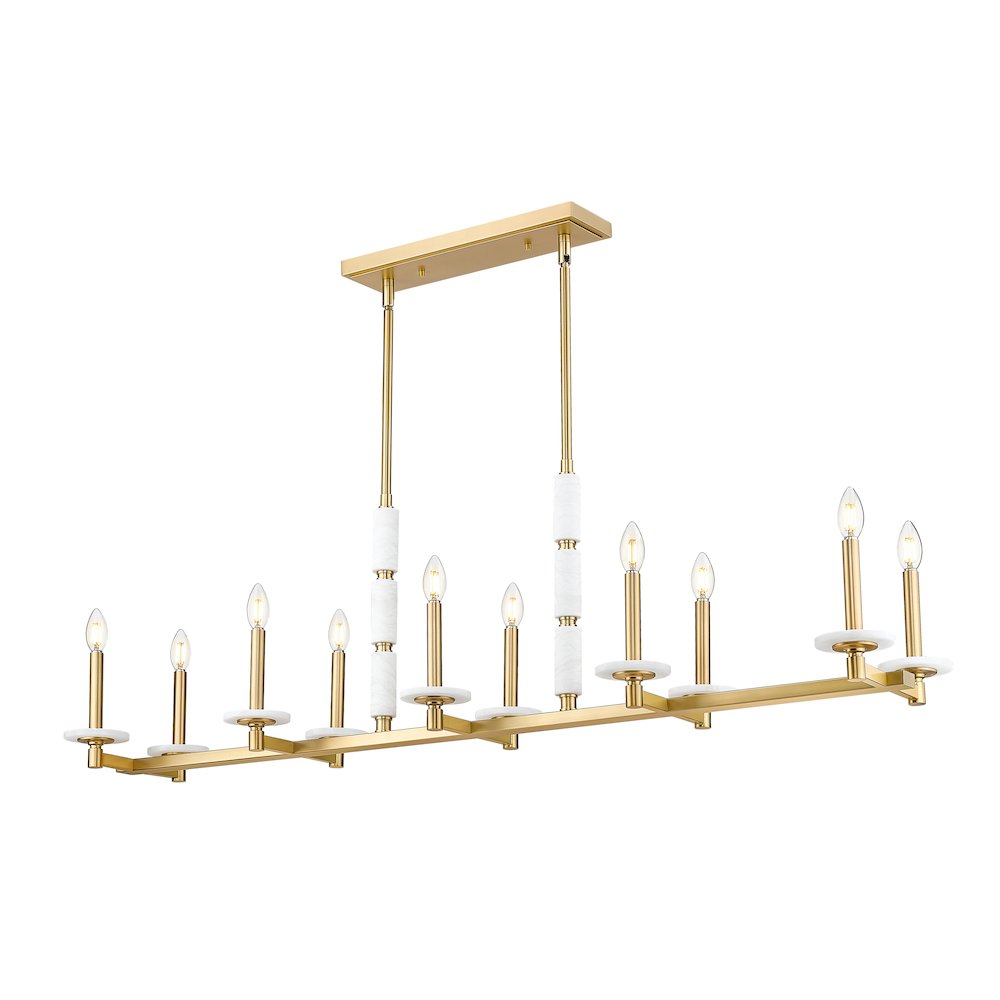 Z-Lite Kaden 10 Light Linear Chandelier in Modern Gold color, Steel frame. Picture 1