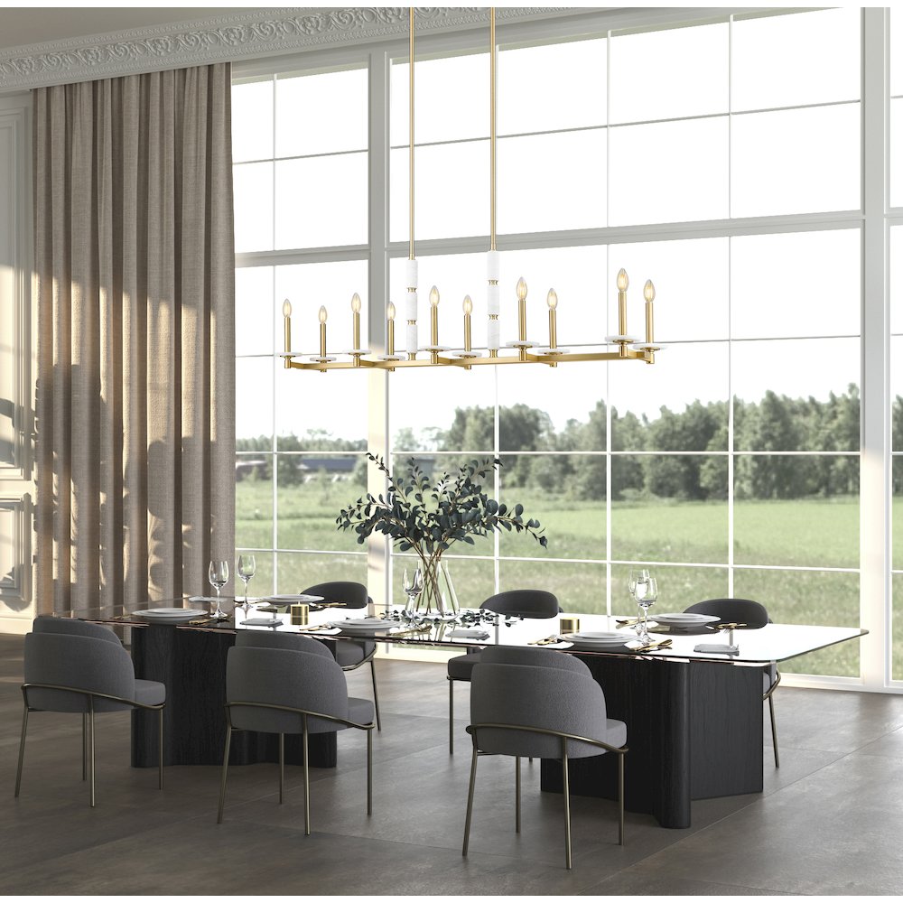 Z-Lite Kaden 10 Light Linear Chandelier in Modern Gold color, Steel frame. Picture 6