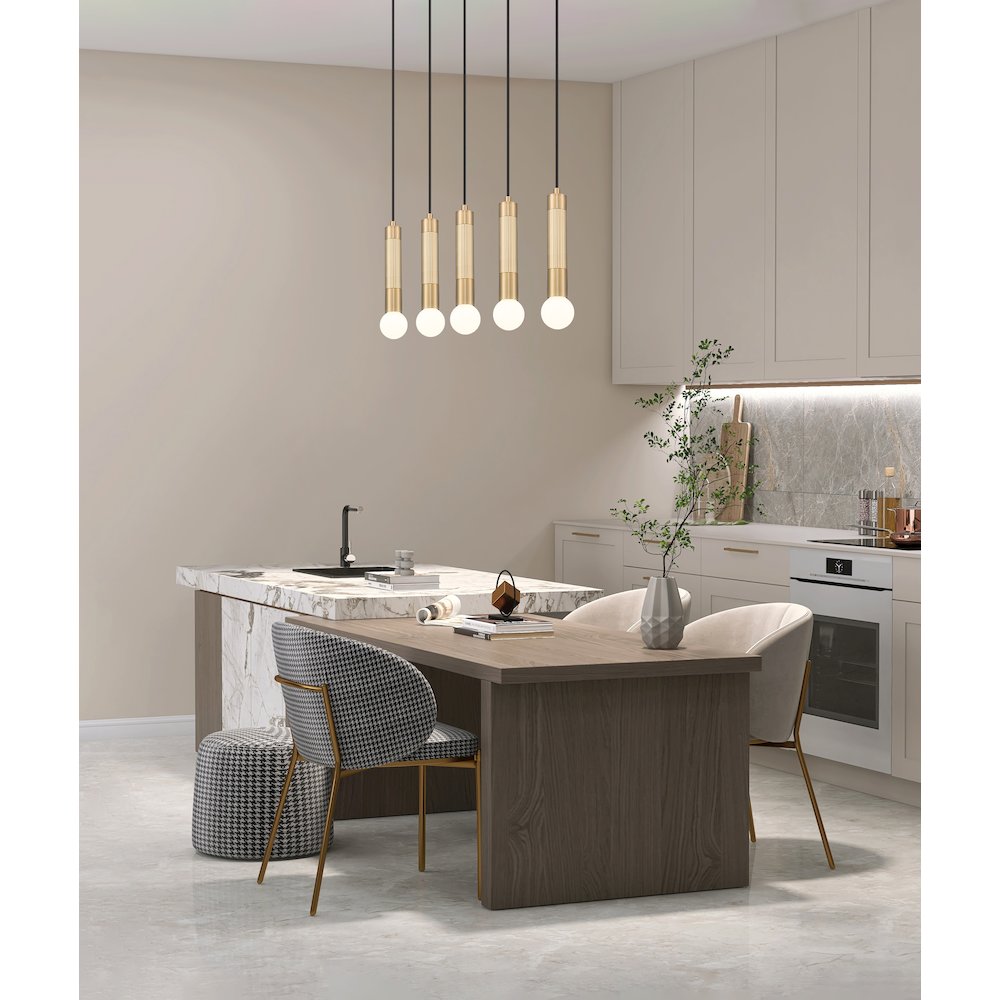 Z-Lite Stari 5 Light Linear Chandelier in Modern Gold color, Steel frame. Picture 7